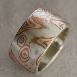 Mokume Gane breiter Fingerring aus 925/- Silber und Kupfer