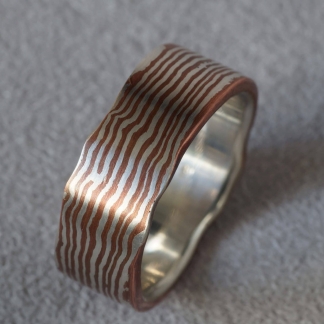 Mokume Gane Fingerring aus 925/- Silber und Kupfer