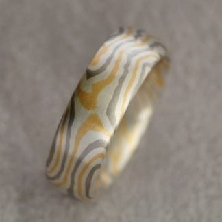 Mokume Gane Fingerring mit 4 Sterne aus 925/-Silber, 917/- Gold, 500/-Palladium