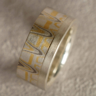 Mokume Gane Fingerring aus 925/-Silber, 917/- Gold, 500/-Palladium