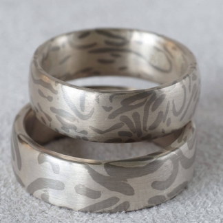 Mokume Gane Fingerringe aus 925/- Silber, 500/- Palladium mit Wabisabi Muster