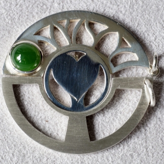 Familienschmuck 2019, 925/- Silber mit Jade grün rund Cabochon